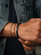 HEVOCY 3-Piece Black Bracelet Set for Men, Cuff and Chain Stack