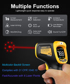 VESOGY Infrared-Thermometer-Gun-Heat-Temperature-Gun -58°F ~932°F-Auto Off Digital Laser Thermometer Gun for Cooking,Pizza Oven,Grill,Large Display IR Thermometer Temp Gun with Adjustable Emissivity