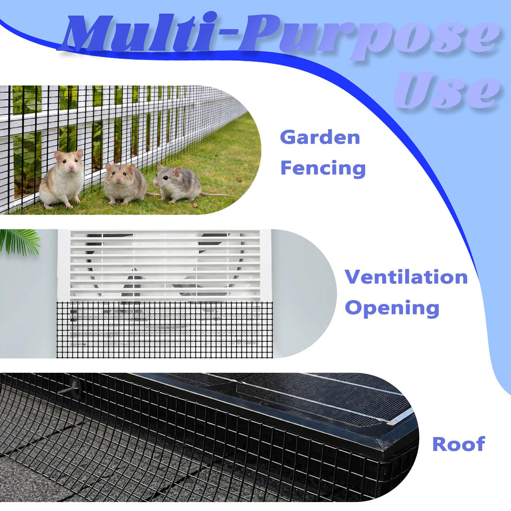 PROLEE Solar Panel Bird Guard with 100 Fastener Clips, 6 Inch x 100 FT Critter Guard for Solar Panels, 1/2 Inch PVC-Coated Galvanized Wire Mesh with Cable Cutter, Black