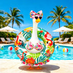 Ciyufavo 23 in Porch Goose Summer Outfit Bikini, Hawaiian Porch Goose Swimsuit Clothes Costume Accessories with Bow Glasses Swim Ring for 23" Summer Goose Garden Patio Statue Decor (Flamingos)