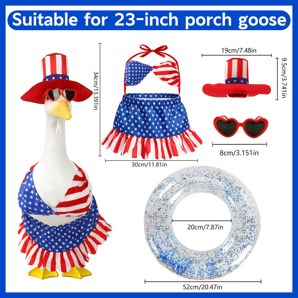 BOARDFEB 4-Piece Patriotic Porch Goose Outfit Set, Summer Goose Independence Day Clothes Sculpture Clothes for 23 Inches Porch Goose Garden Lawn Decoration