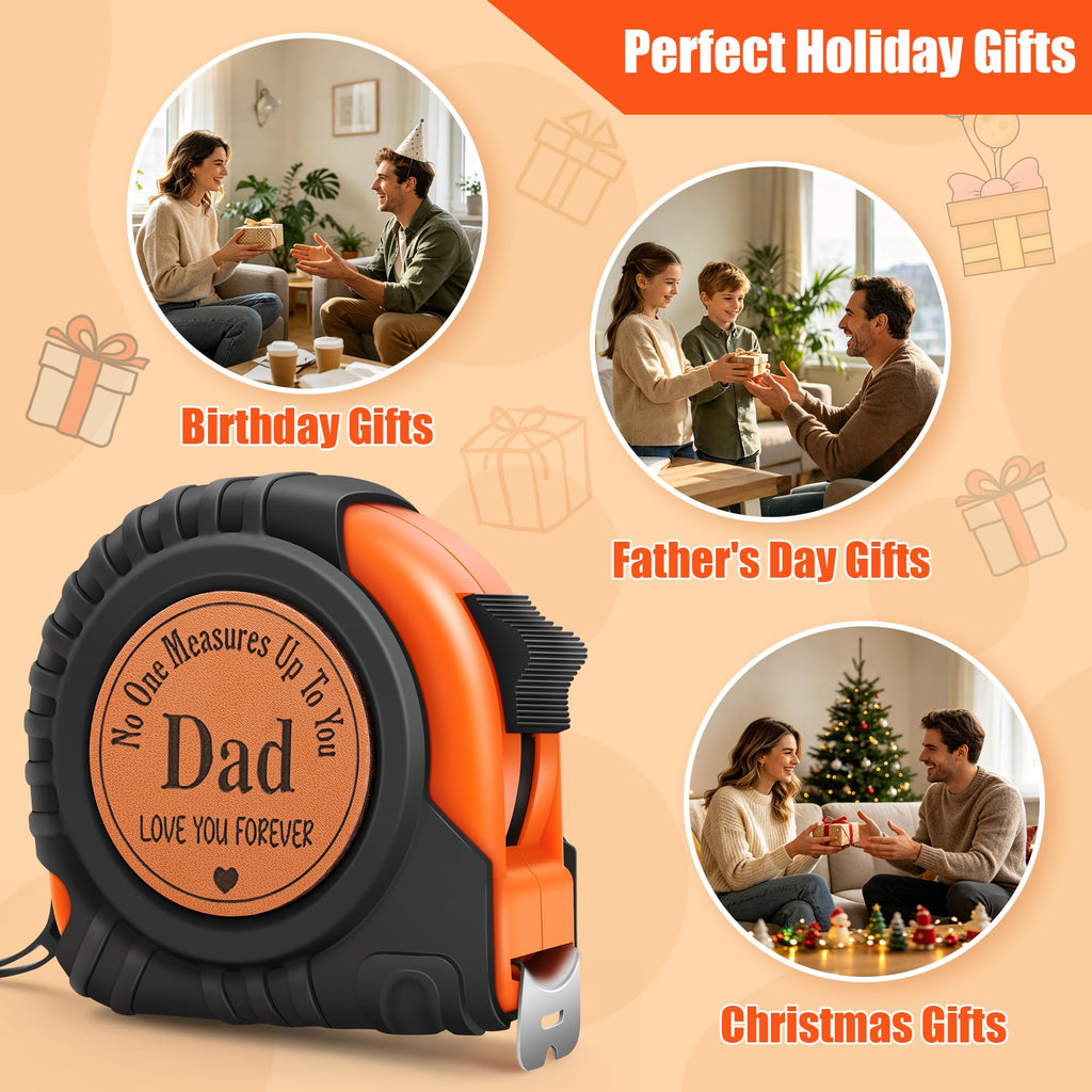 Dad Gifts from Daughter Son Wife, Best Dad Ever Gift Birthday Gift for Dad Christmas Stocking Stuffer Useful Gifts for New Dads Daddy Father in Law Genuine Leather Engraved 25 FT Tape Measure Tool