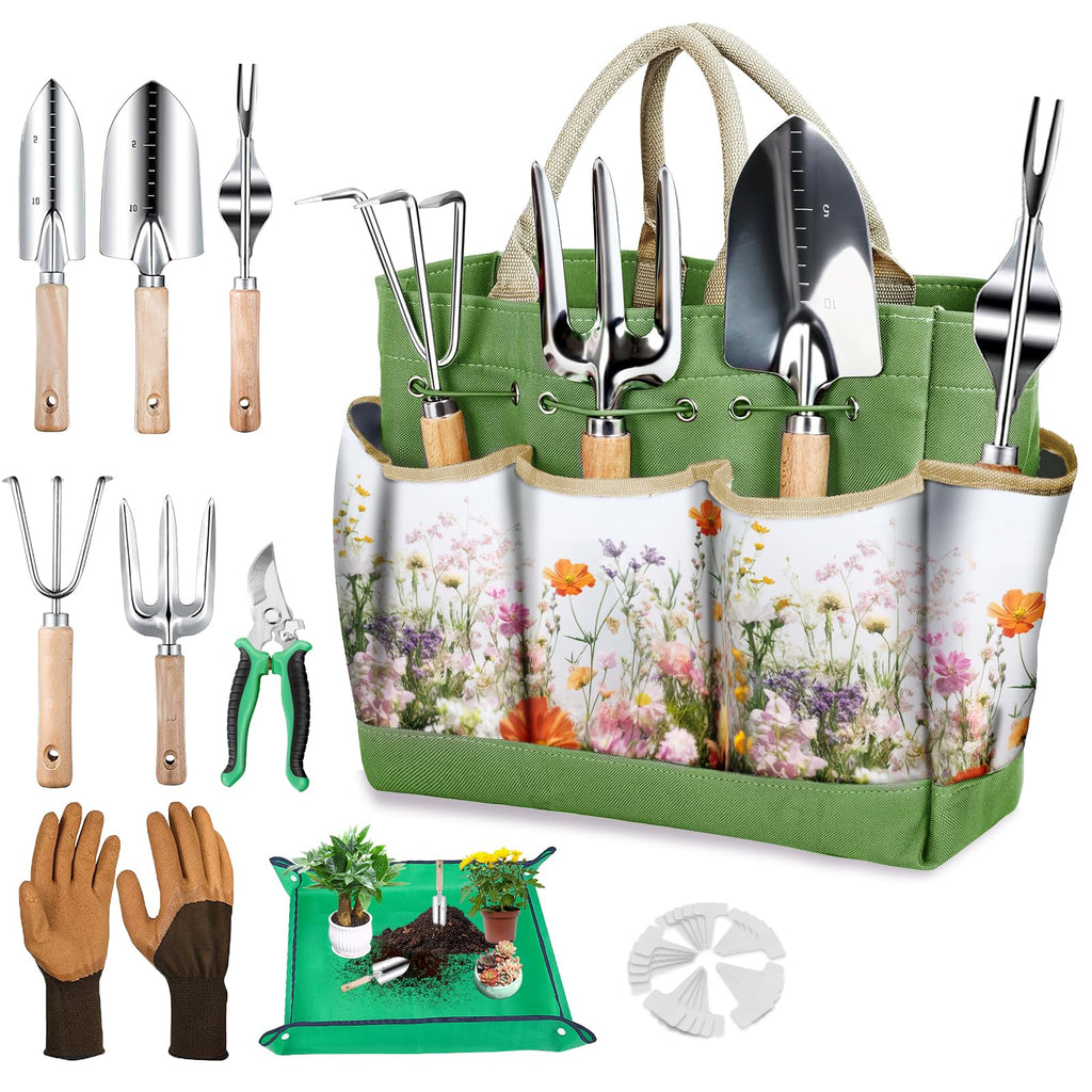 Gardening Tools Set for Women 29Pcs Heavy Duty Garden Hand Tools Set with Floral Tote Bag Rust-Proof Garden Tool Kit Supplies Gardening Esssential Garden Gifts for Mothers Day Mom Beginner