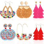 Hicarer 6 Pair Boho Rattan Earrings for Women,Cute Series