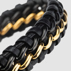 SERASAR Leather Men Bracelet Black Gold Steel Braided Jewelry Gift 8 inch