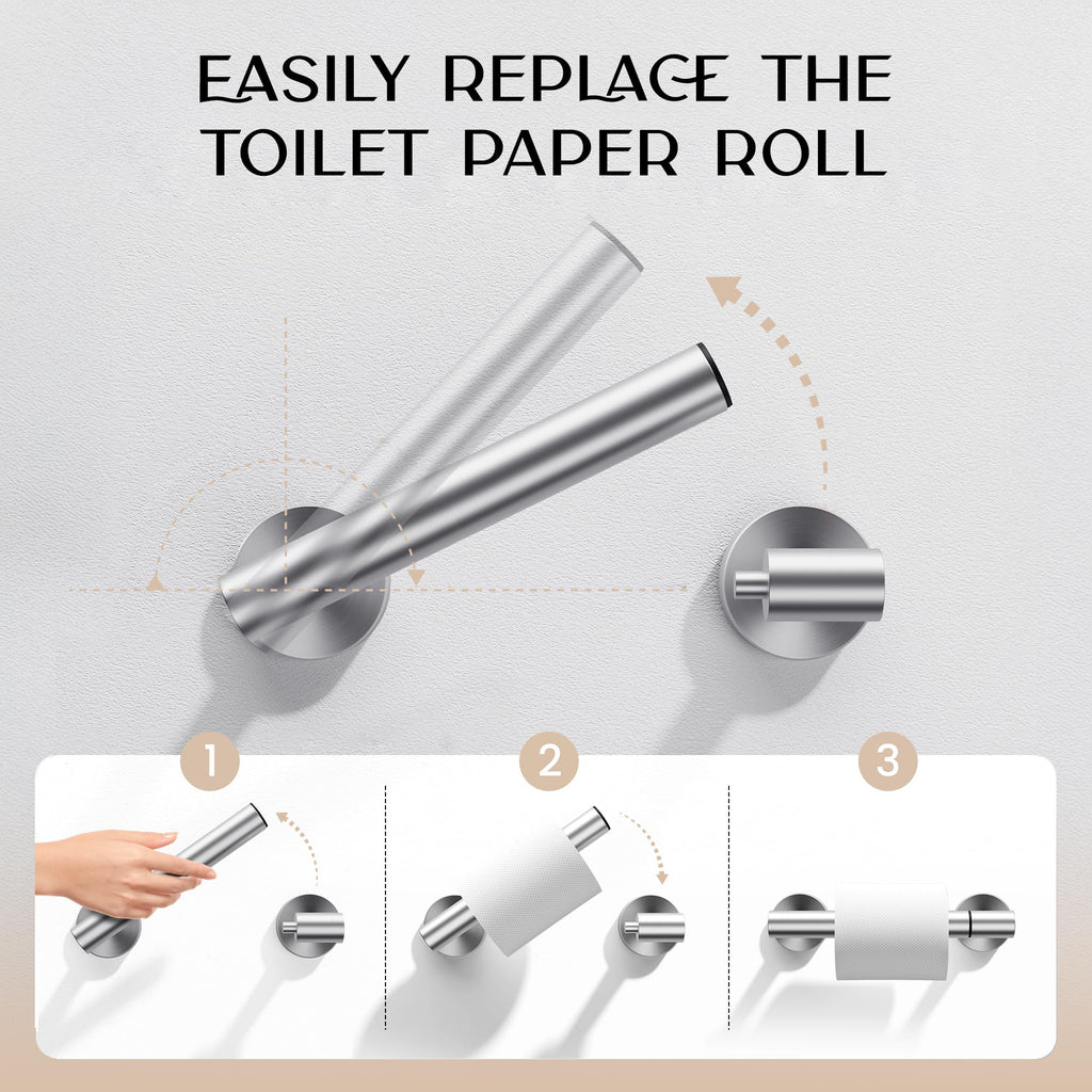 Day Moon™ Toilet Paper Holder Wall Mount, Modern Roll Holder for Bathroom, Stainless Steel Rustproof Double Post Pivoting Tissue Roll Holder for Bathroom, Classic, Brushed Nickel