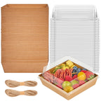 ZORRITA 50 Pack 5 Inch Paper Charcuterie Boxes with Clear Lids, Square To Go Cake Slice Containers Small Kraft Bakery Boxes for Dessert, Cookies, Sandwich, Strawberries (Brown)