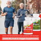 Santegra 2000 MG Fruit and Veggies Supplement, 35+ Fruits and Vegetables for Daily Variety, 100% Whole Food Superfoods, Natural Vitamins for Women & Men, Sugar-Free, Gluten-Free, Vegan, 120 Tablets