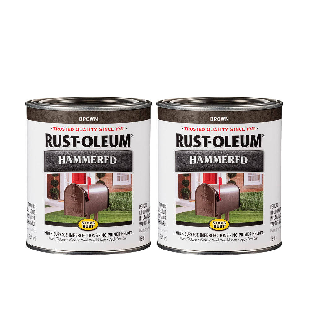 Rust-Oleum 239073-2PK Stops Rust Hammered Finish Paint, Quart, Brown, 2 Pack