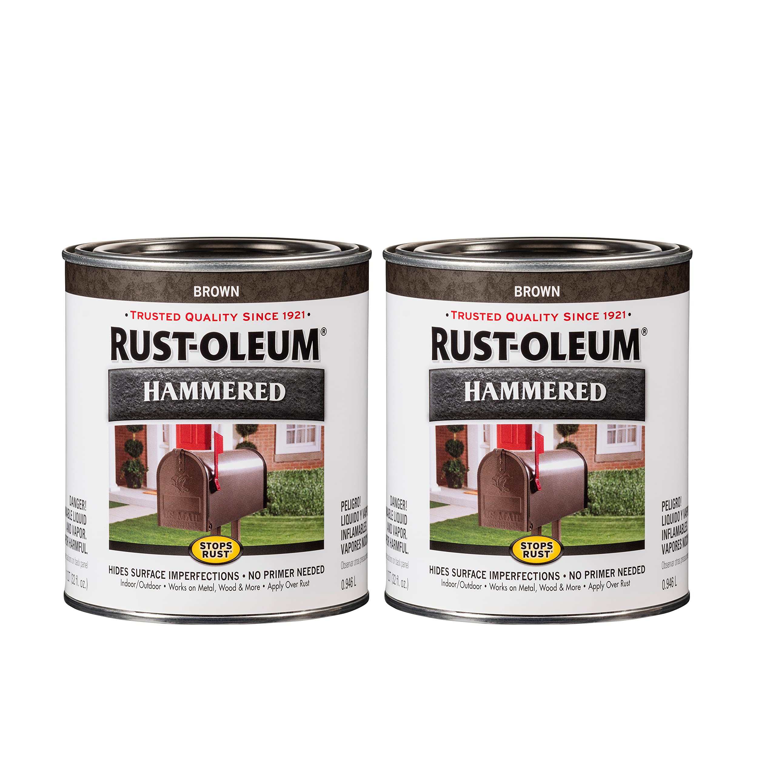 Rust-Oleum 239073-2PK Stops Rust Hammered Finish Paint, Quart, Brown, 2 Pack