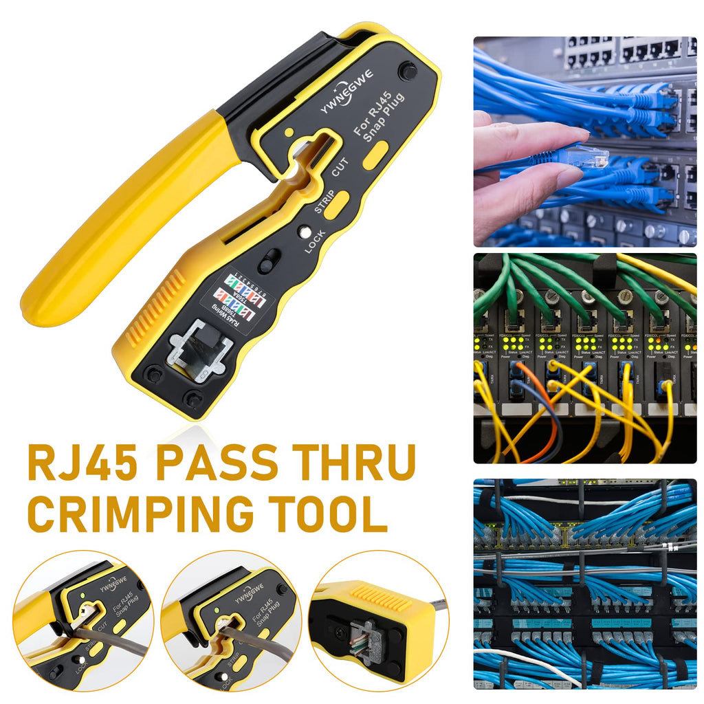RJ45 Crimp Tool Kit Pass Through Ethernet Crimper for Cat5e Cat6 Cat6a 8P8C Modular Plugs,Cat6 Crimping Tool with 20 Connectors,20 Covers,1 Mini Stripper,100 Cable Zip Ties,1 Cable Tester, 2 Blades