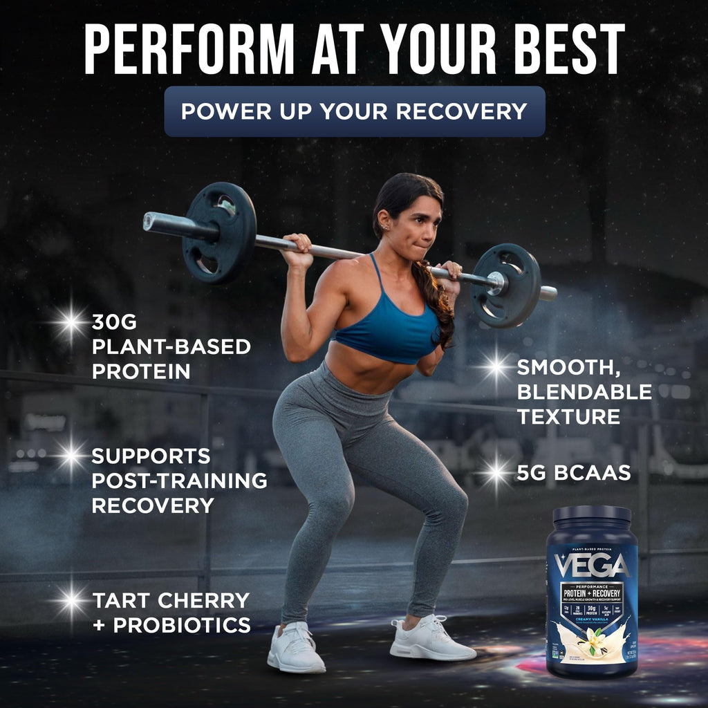 Vega Protein + Recovery, Vanilla – 30g Vegan Protein, Dairy & Gluten Free, Probiotics, NSF Certified, 28.8 oz (20 Servings)