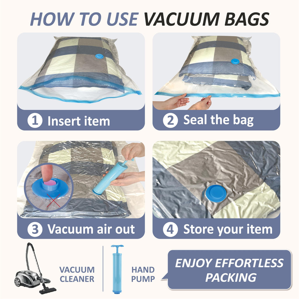 4 XXL Jumbo Vacuum Storage Bags for Bedding, Space Saver with Hand Pump