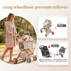 EPPMagice All-Terrain Pet Stroller for Small Medium Dogs & Cats, 20 lbs Capacity - Portable Carrier with One-Touch Brake, Lightweight Foldable Design & Shock Absorption Wheels,Khaki