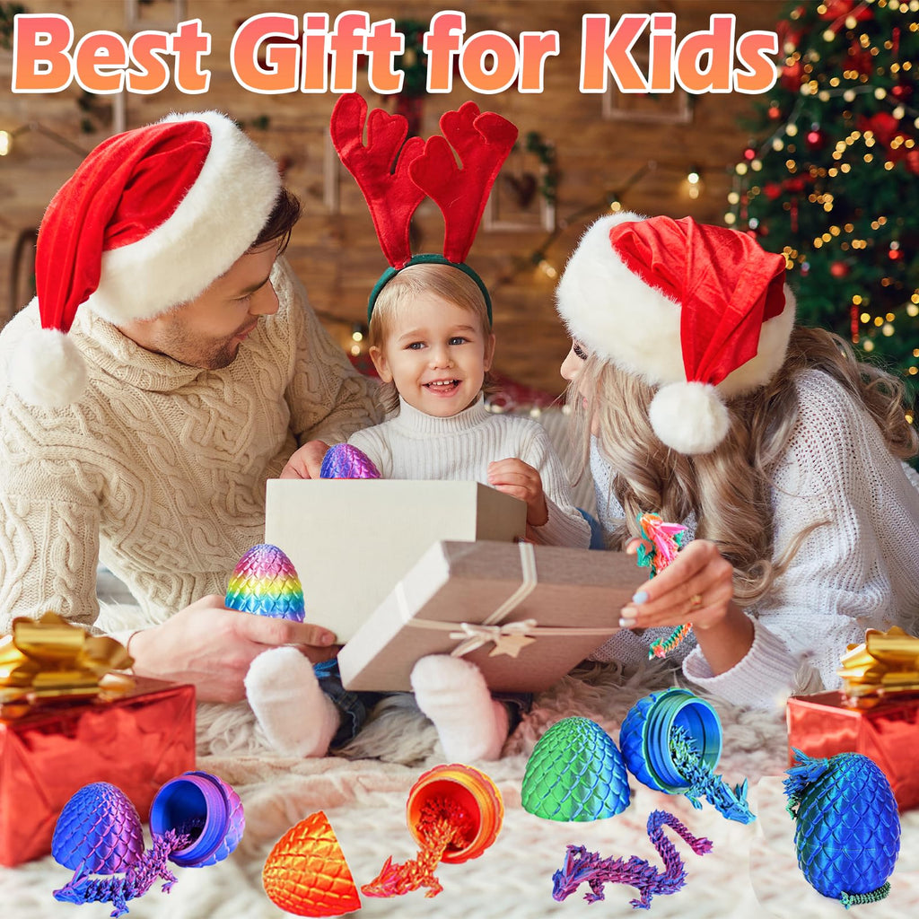 Ivrmtal 4PCS 3D Printed Dragon Eggs with Dragon Inside, Mini Articulated Crystal Dragons Toys for Kids & Adults 3D Print Small Dinosaur Eggs Christmas Stockings Easter Gifts for Kids Boy Girls