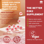 Vitamin D3 K2 Filled Gummies 5000IU / 10,000 IU with 500mg Calcium + K2(MK-7) 200mcg, Magnesium, Vitamin C & Zinc, Extra Strength - Ultimate Absorbency for Bones Muscles Teeth, Vegan -- Pack of 2