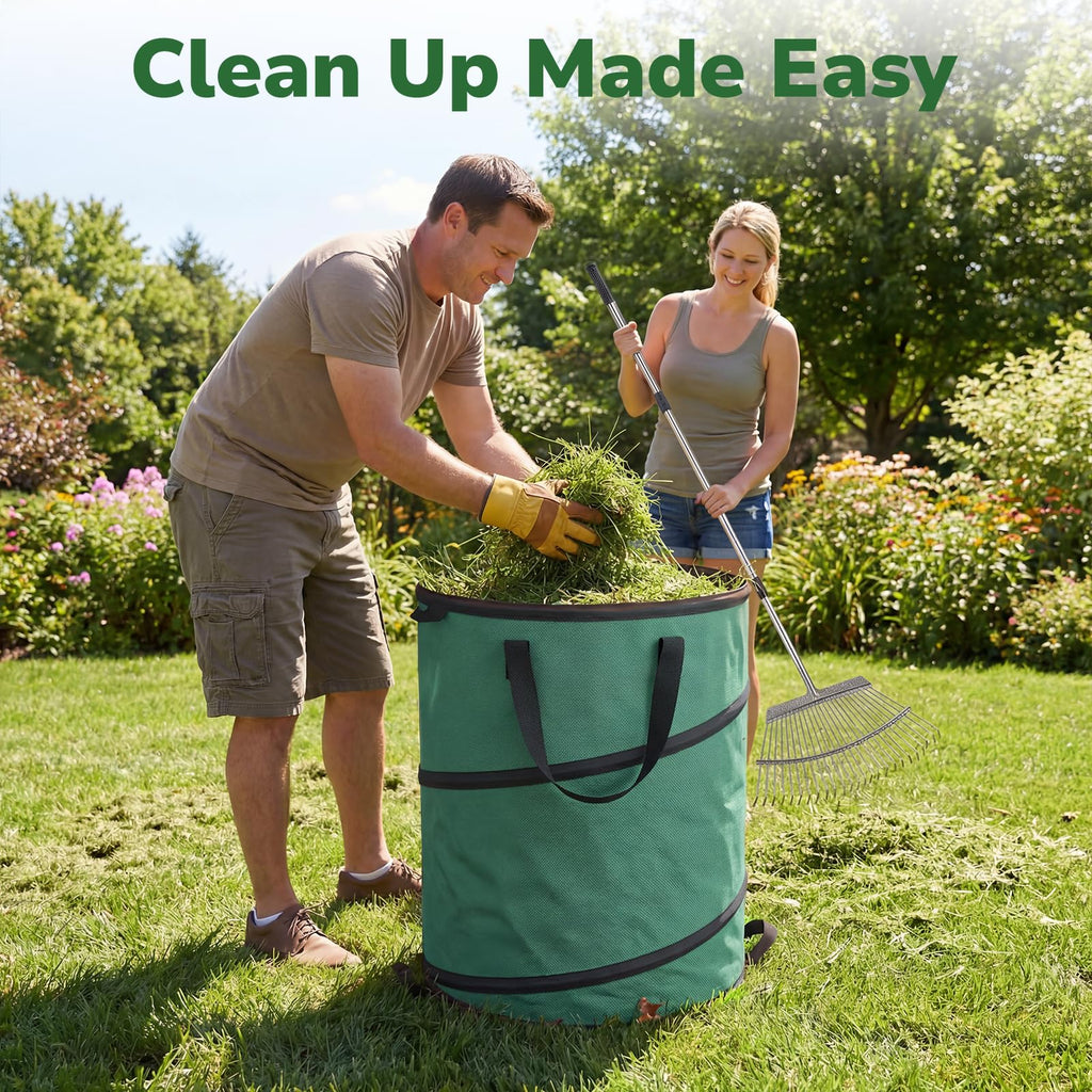 GreatBuddy Collapsible Trash Can 45 Gallon 2 Pack, Pop Up Yard Waste Bags, 600D Oxford Lawn and Leaf Bags with Drainage Holes, Self-Standing Camping Trash Can, Foldable Garden Bag for Leaf Cleanup