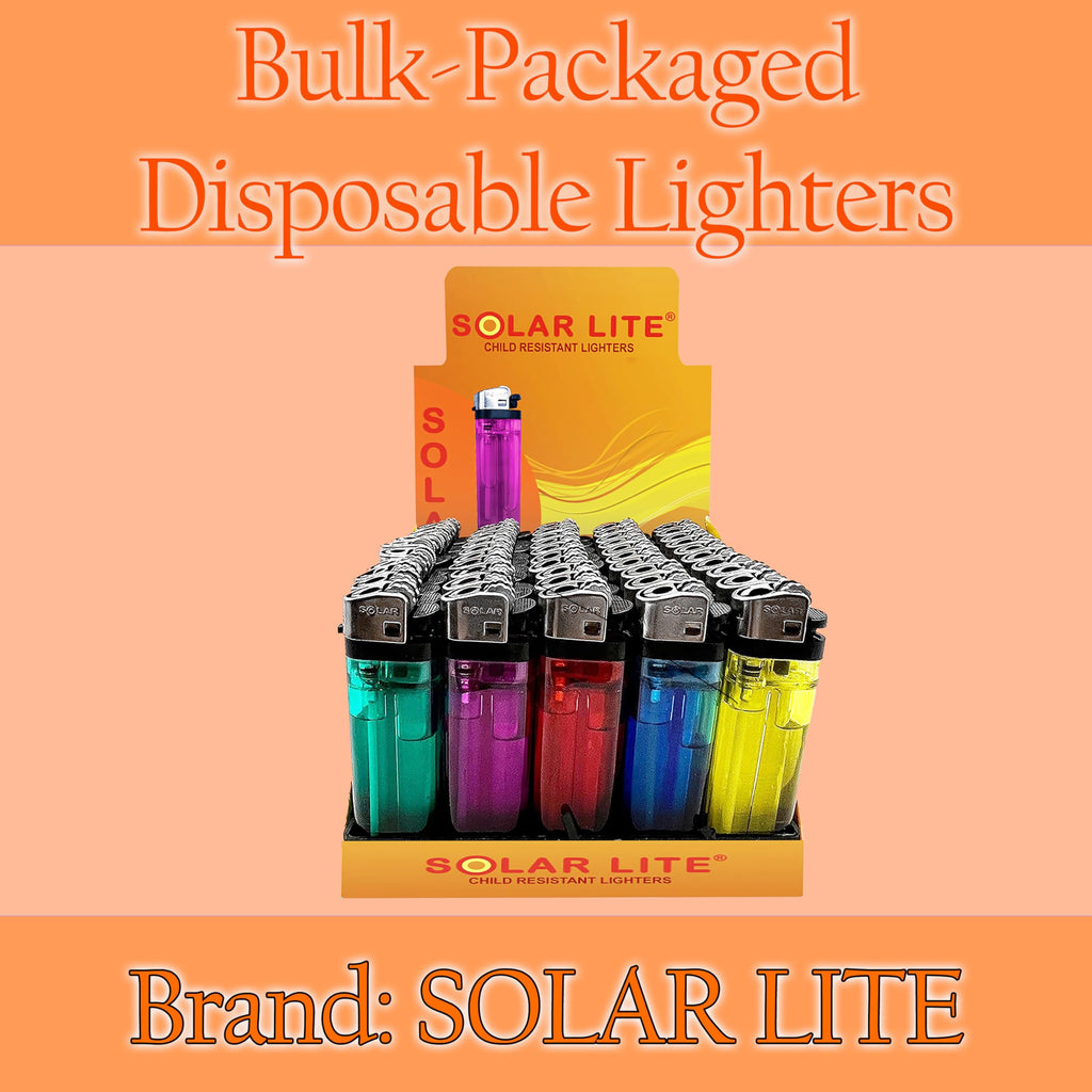 50-Pack Disposable Lighters with Stand and Box – Wholesale Bulk Set for Cigarettes, Candles, Campfires, and Stovetops - Free Additional 5PK with Purchase