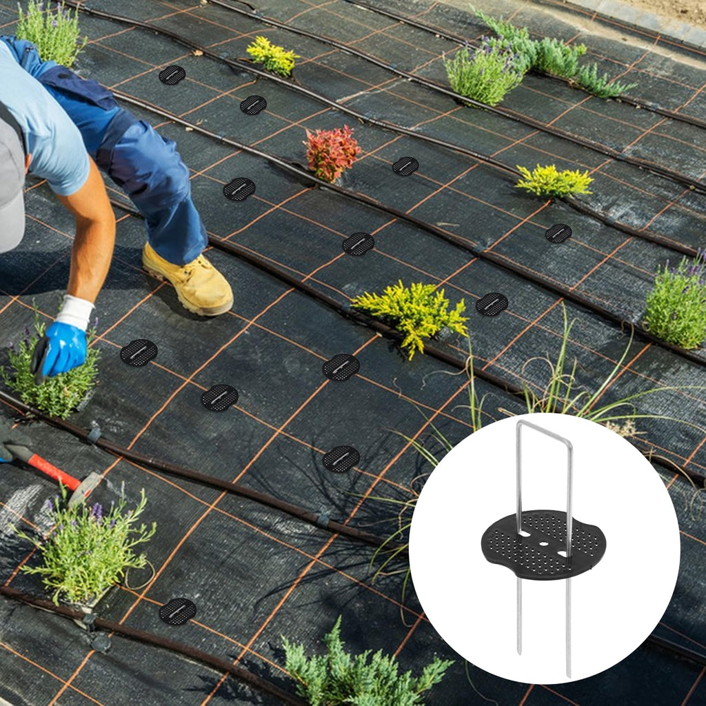250 Packs Garden Stakes Staples 6 inch Landscape Fabric Pins Lawn 150Pcs U Shaped Galvanized Staples Ground Stakes Landscaping Pins and Plastic Fixing Gasket for Irrigation Hoses Plant Cover