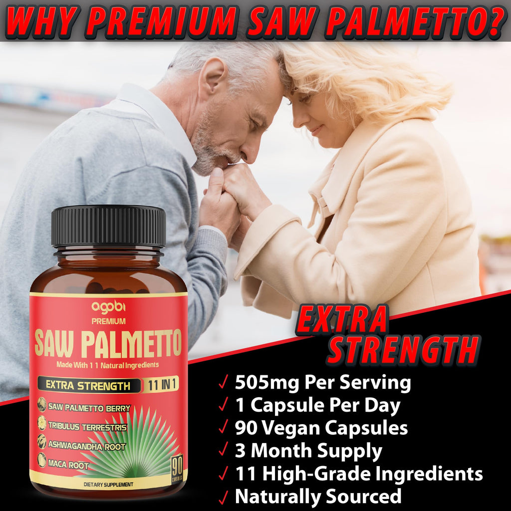 Premium Saw Palmetto Capsules - Combined with Ashwagandha, Turmeric, Tribulus, Maca, Green Tea, Ginger, Holy Basil & More - 90 Capsules 3-Month Supply