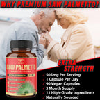 Premium Saw Palmetto Capsules - Combined with Ashwagandha, Turmeric, Tribulus, Maca, Green Tea, Ginger, Holy Basil & More - 90 Capsules 3-Month Supply