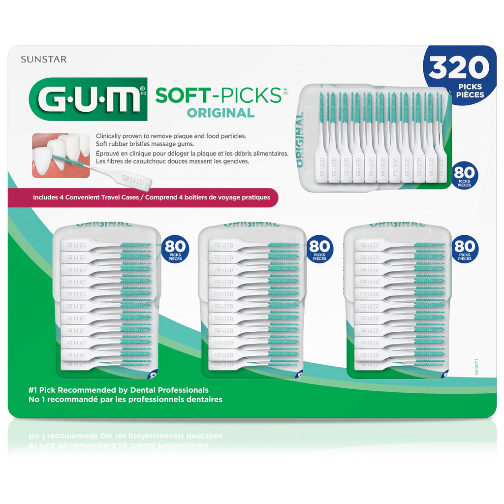 GUM Soft-Picks Original – Easy-to-Use Interdental Picks for Plaque Removal & Gum Health with Convenient Carry Case, Dentist Recommended, 320 Count
