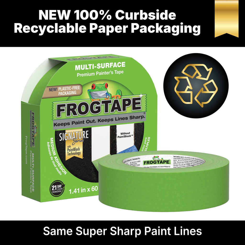 FrogTape Multi-Surface Painter's Tape with PAINTBLOCK, 1 in Wide (0.94 in x 45 yd), Quick Stick Medium Adhesion, Premium Green Painters Tape Removes Clean, 1 Roll (1396748)