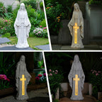 VChymm Solar Virgin Mary Praying Statue 27.9 Inch- Outdoor Religious Garden Decor with LED Lights, Weather-Resistant Magnesium Oxide Sculpture for Yard, Patio, Entryway （White Solar Virgin Mary）