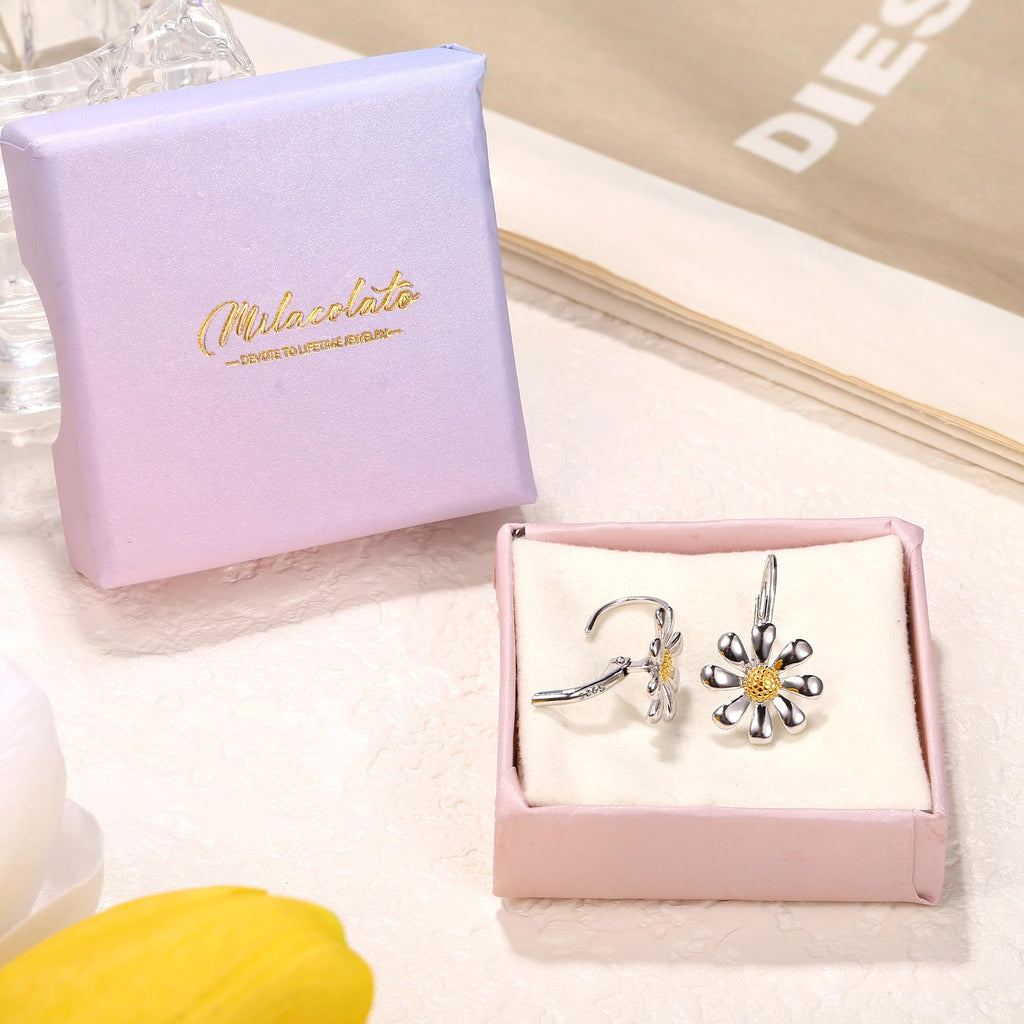 MILACOLATO 925 Sterling Silver Daisy Earrings for Women Flower Earring