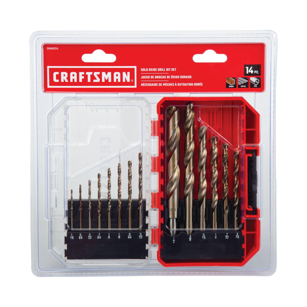 CRAFTSMAN 14-Piece Gold Oxide Drill Bit Set for Wood, Plastic, or Metal (CMAM2214)
