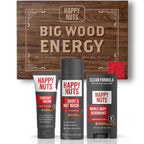 HAPPY NUTS Mens Gift Hygiene Kit - Big Wood Energy Box Men's Gift - Whole Body Deodorant, Moisturizing Body Wash, Anti-Chafing Comfort Cream - Body & Shower Gift Set Self Care For His Total Package