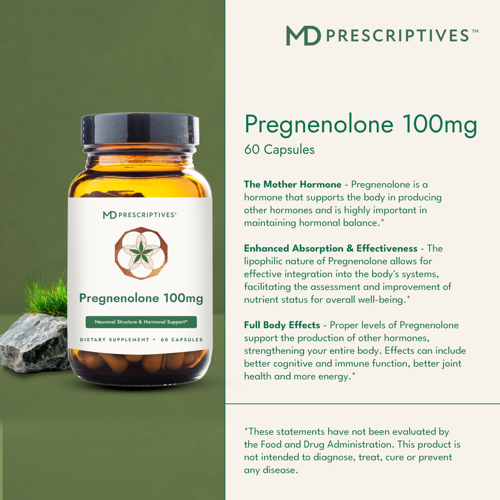 MD Prescriptives Pregnenolone - Vegan Formula for Hormone Health - Hormone Support Supplement & Energy for Adults - 60 Vegetarian Capsules (100mg)