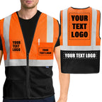 AYKRM 2 Pockets Orange black custom Mesh High Visibility Reflective Safety Vest for men & Women ANSI/ISEA 107 Standards
