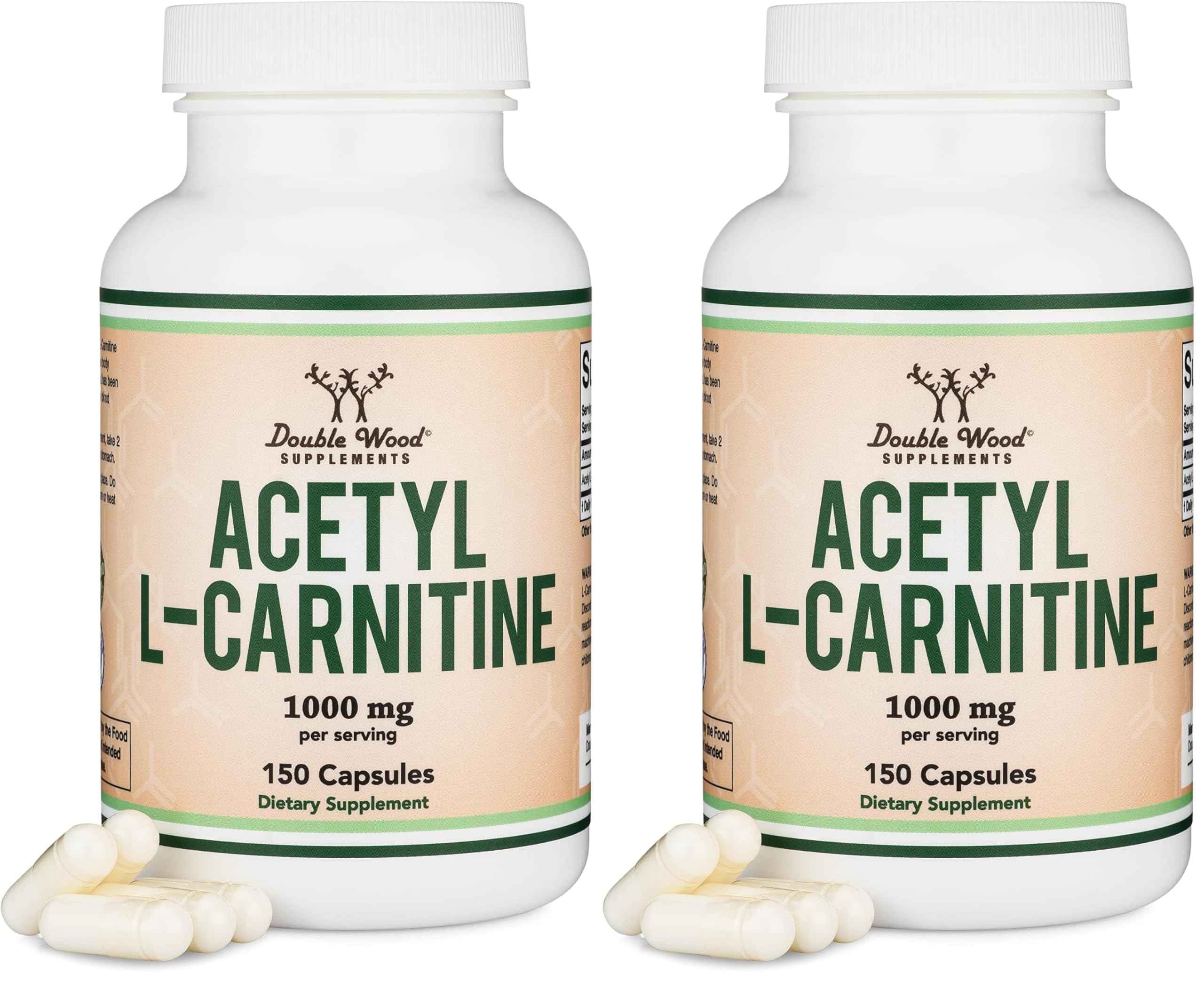 Acetyl L-Carnitine 1,000mg Per Serving, 150 Capsules (ALCAR for Brain Function Support, Memory, Attention, and Stamina) Acetyl L Carnitine That is Third Party Tested by Double Wood (Pack of 2)