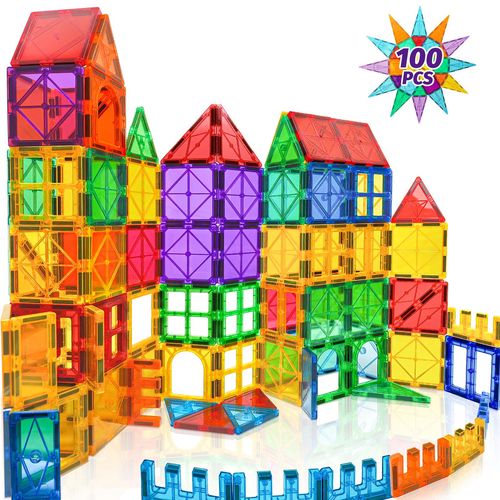 Landtaix 100pcs Magnetic Tiles for Kid Age 3+ Magnetic Blocks Toddlers Toys