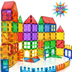 Landtaix 100pcs Magnetic Tiles for Kid Age 3+ Magnetic Blocks Toddlers Toys
