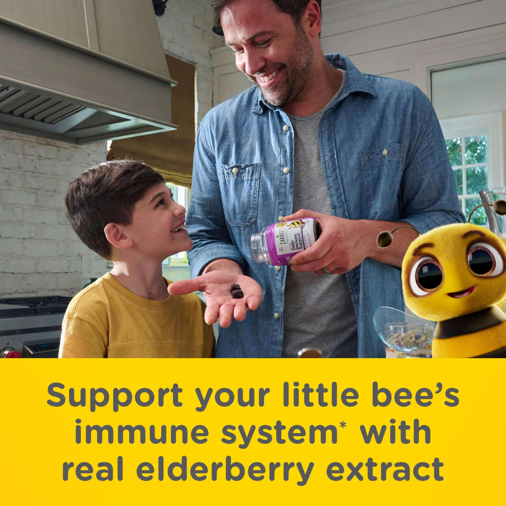 Zarbee’s Kids Elderberry Immune Support Supplement Gummies, Vitamins A C D3 E & Zinc, Elderberry Extract, Gluten & Gelatin Free, No Artificial Flavors, Natural Berry Flavor, Ages 2+, 42 Ct