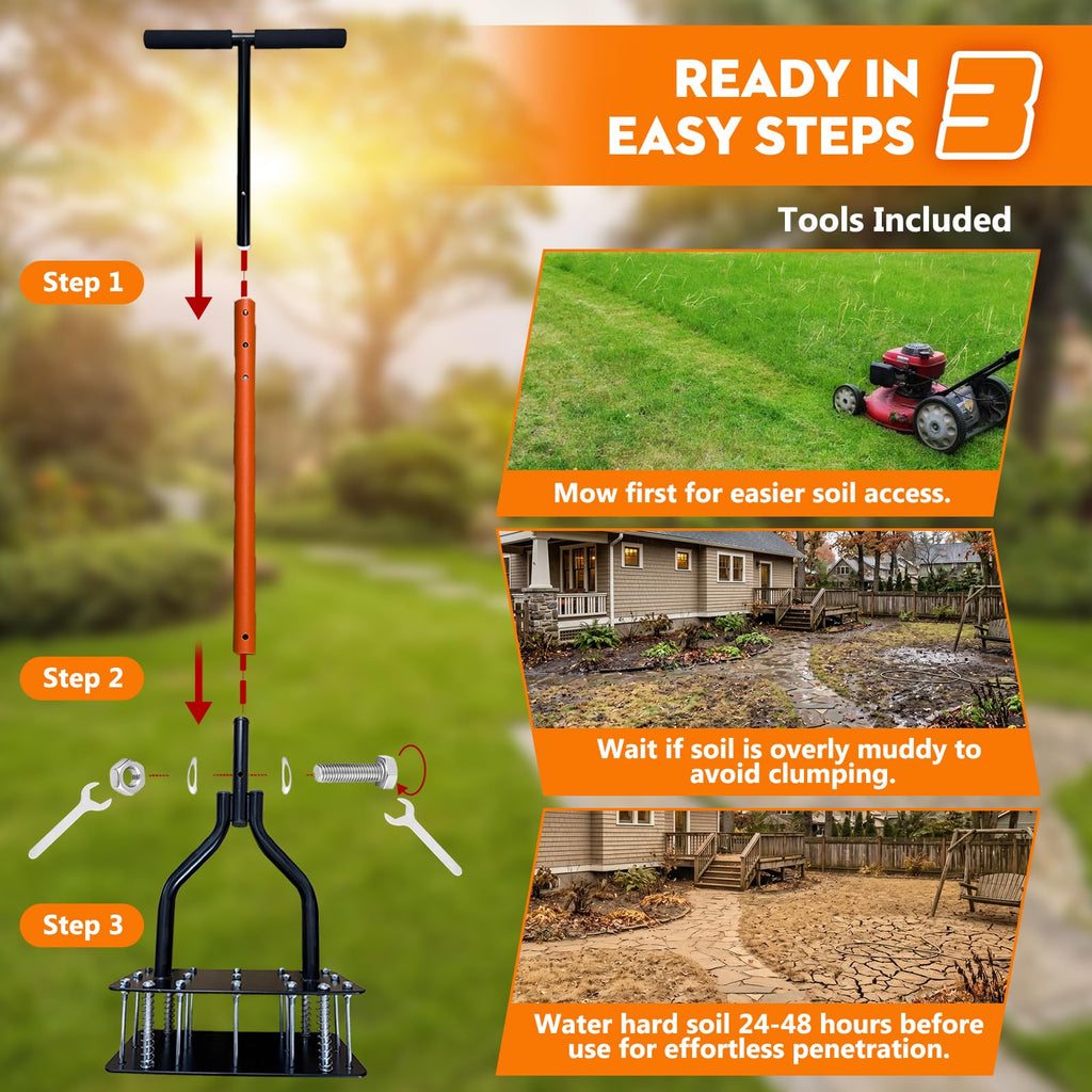 Lawn Aerator Tool 15 Spikes Manual Grass Aerator for Yard Heavy Duty Metal