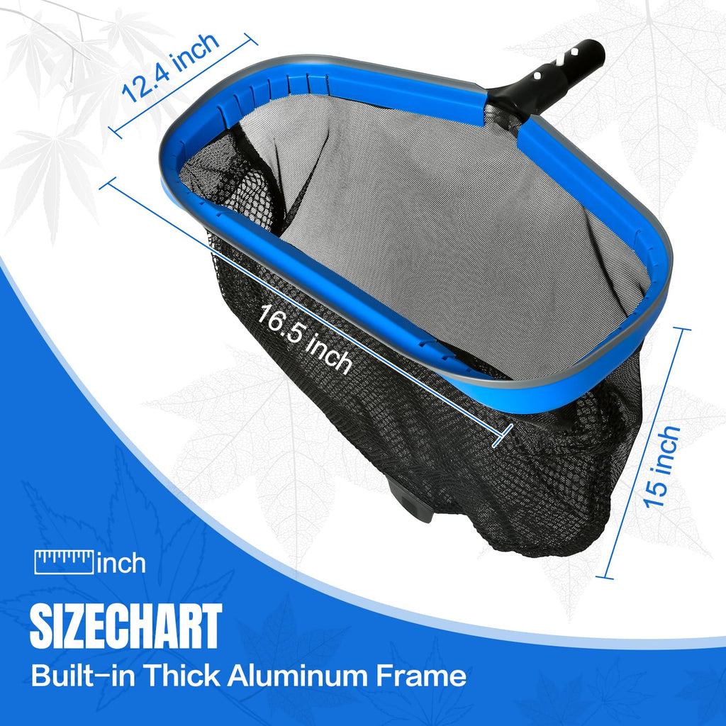 joyhalo Pool Skimmer Net with Pole,Upgraded Extra Wide Scoop Edge, Swimming Leaf Rake with 2.5FT-10FT Adjustable Aluminum Pole for Cleaning Leaves, Debris
