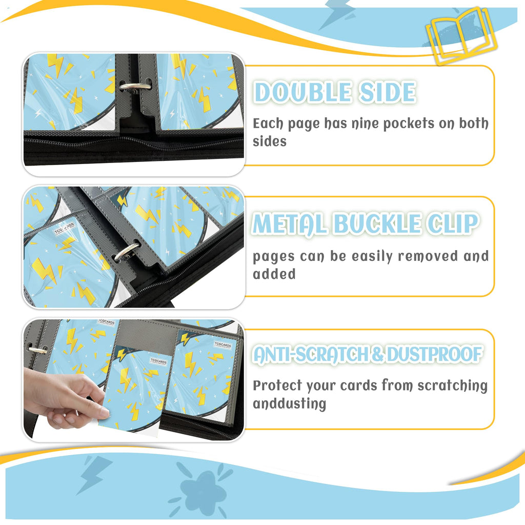 Trading Card Binder 9 Pocket,Card Binder 900 Pockets,Card Book Holder Cards with 50 Removable Sleeves,3-Ring Zip Design MTG/TCG/Sport Collectible Trading Card Albums Gifts for Boys and Girls (Blue)