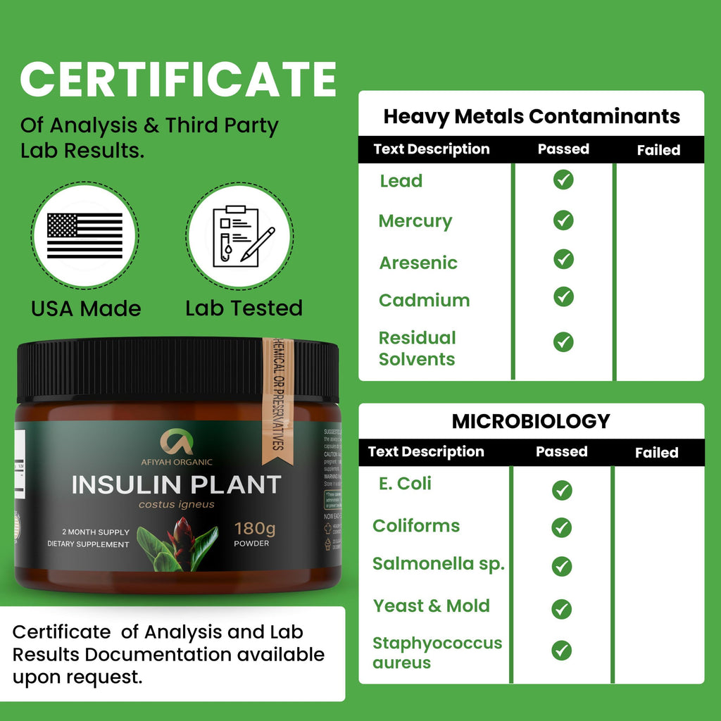Afiyah Organic - Premium Quality Costus Igneus (Insulin Plant) Powder - No Bad Taste (2 Month Supply) - Made in the USA - Including Complete Health Support Program