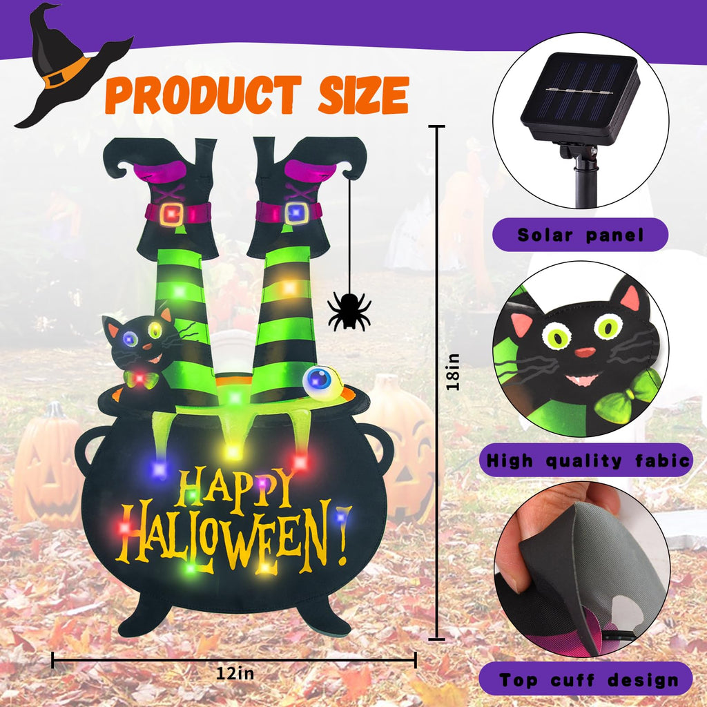 FLAGMESAGE Halloween Lighted Garden Flag, Witch Feet Yard Decor, 12x18 In