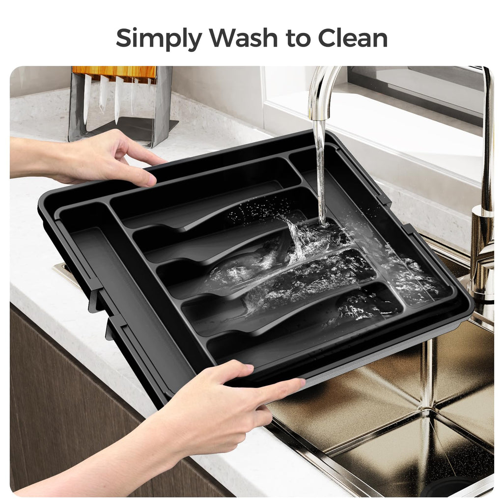 ukeetap Extra Large Expandable Silverware Organizer, Flatware Tray, Black