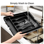 ukeetap Extra Large Expandable Silverware Organizer, Flatware Tray, Black