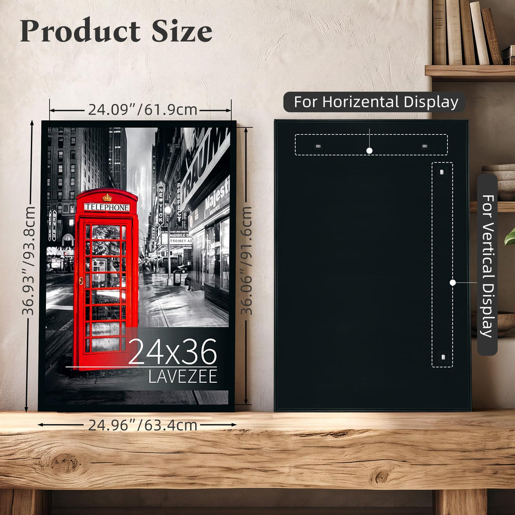 Lavezee 24x36 Poster Frame Black Display 24 x 36 Inch Photo Picture Frame for Wall, 24 by 36 Metal Frame for Wedding Christmas Birthday Thanksgiving Mother's Day