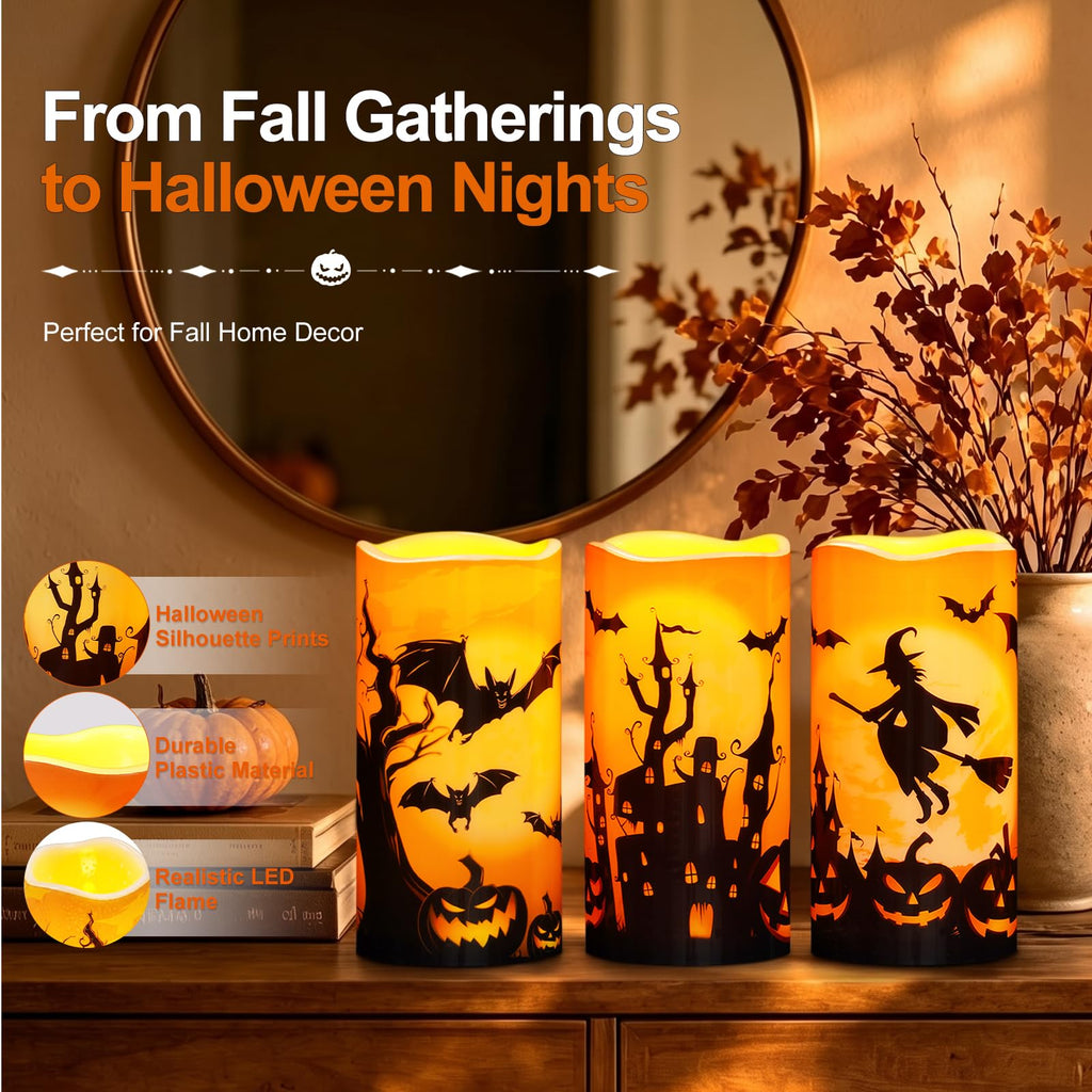 Homemory Halloween Waterproof Flameless LED Pillar Candle with Timer Remote
