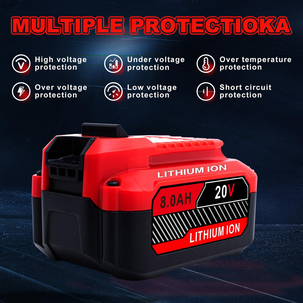 Cheerlark Upgrade 2-Pack 20V 8.0Ah Replacement for Craftsman 20V Battery V20 Lithium ion Batteries Compatible with CMCB205 CMCB204 CMCB206 CMCB202 CMCB201 20V Cordless Power Tools