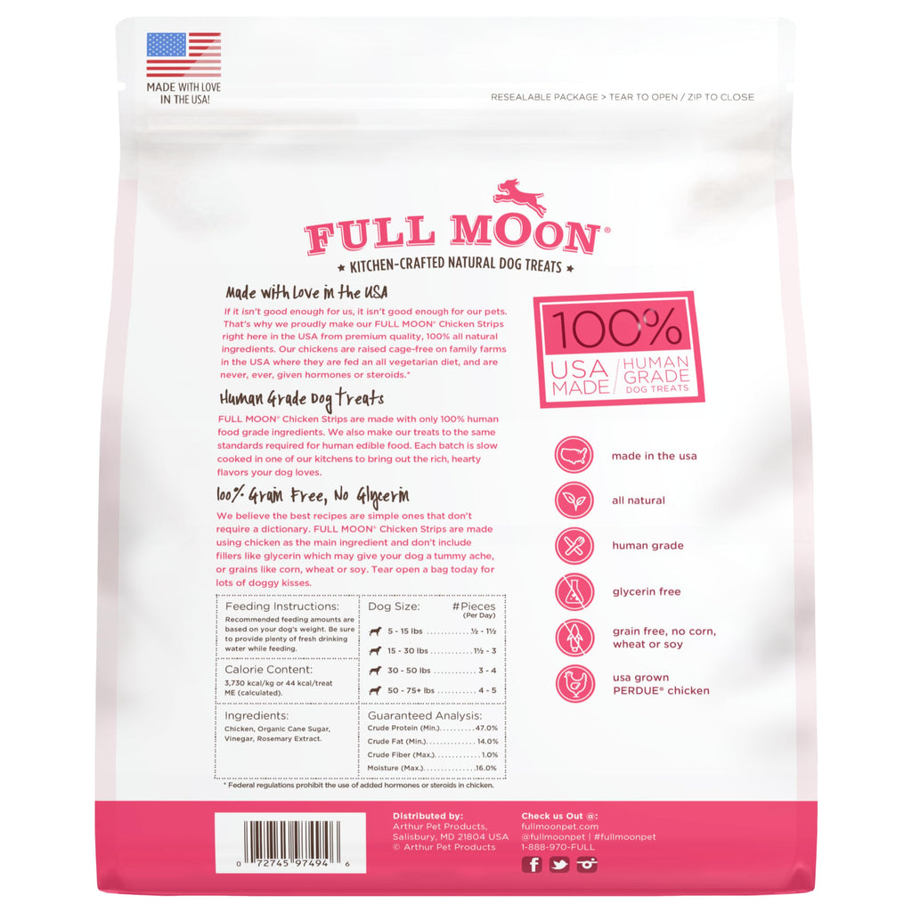 Full Moon Chicken Strips Healthy All Natural Dog Treats Human Grade Made in USA Grain Free, 1.5 Pound (Pack of 1)