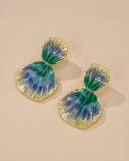 Colorful 18K gold plated Boho Chunky Leaf Floral Geometric Textured Dangling Statement Earrings for Women by SNGIA, Large Orange Green Handmade Trendy Ribbed Fan Dangle Jewelry Gifts, Big Summer Round Oval Square African Beachy Vacation Flower Fashion Acc