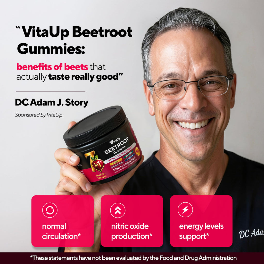 VitaUp Beet Root Gummies – Beetroot Gummies with CoQ10, Grape Seed, Vitamin C, B12 & B3 – Nitric Oxide Gummies for Circulation Support – Beet Supplement for Energy & Immune Support – 120 Beets Chews